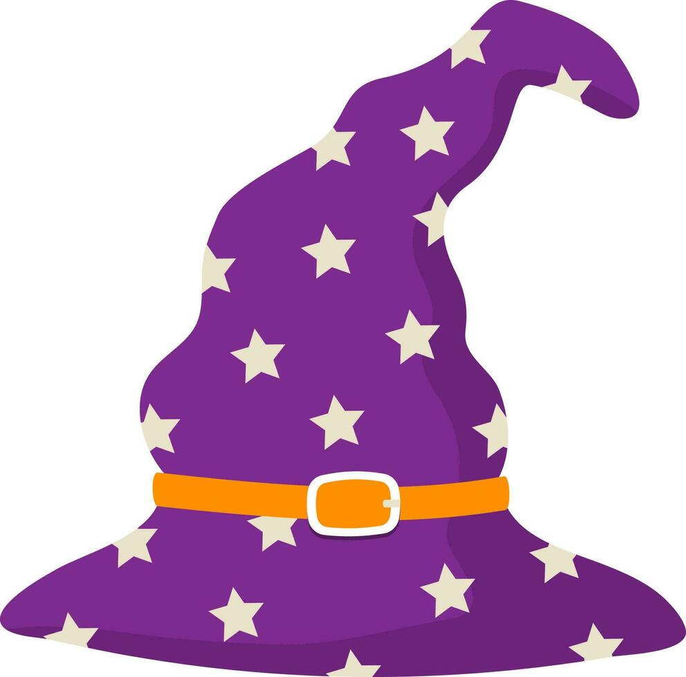 púrpura y blanco estrellado bruja sombrero plano icono. vector