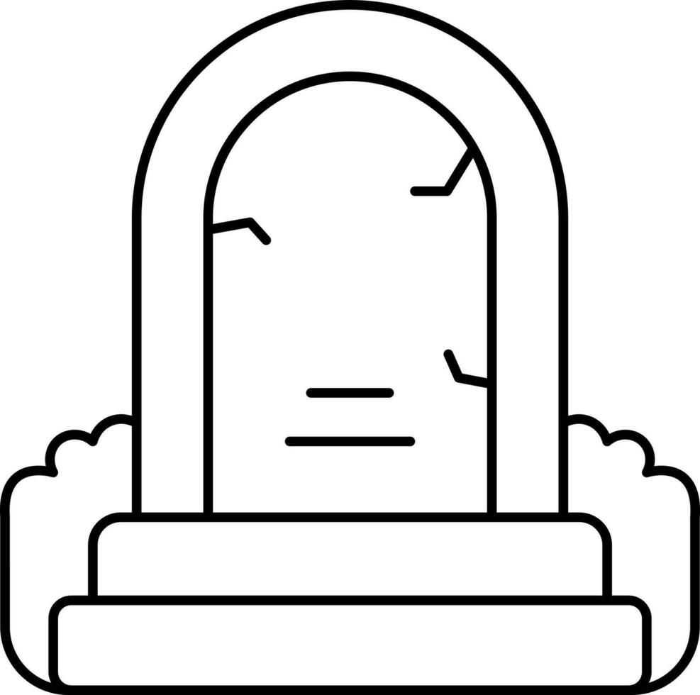 Black Line Art Illustration Of Gravestone Icon. vector