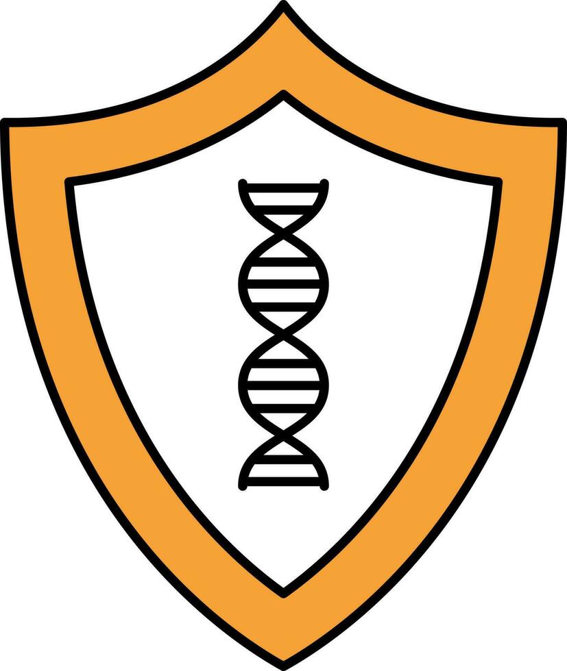 DNA Symbol Shield Flat Icon In Orange And Black Color. vector
