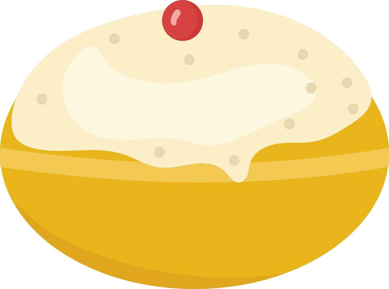 Flat Tasty Sufganiyah Dish Icon In Yellow And White Color. vector