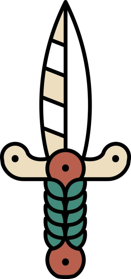 Dagger Icon In Teal Green And Brown Color. vector