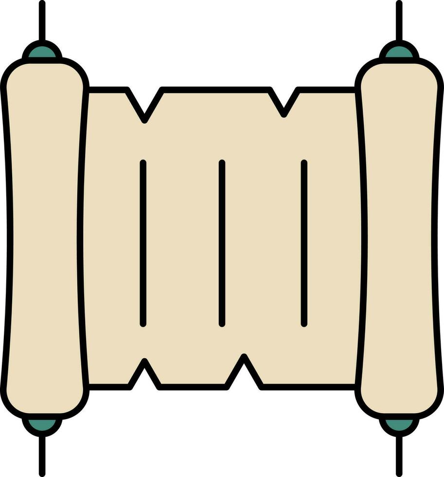 Scroll Paper Icon In Teal Green And Brown Color. vector