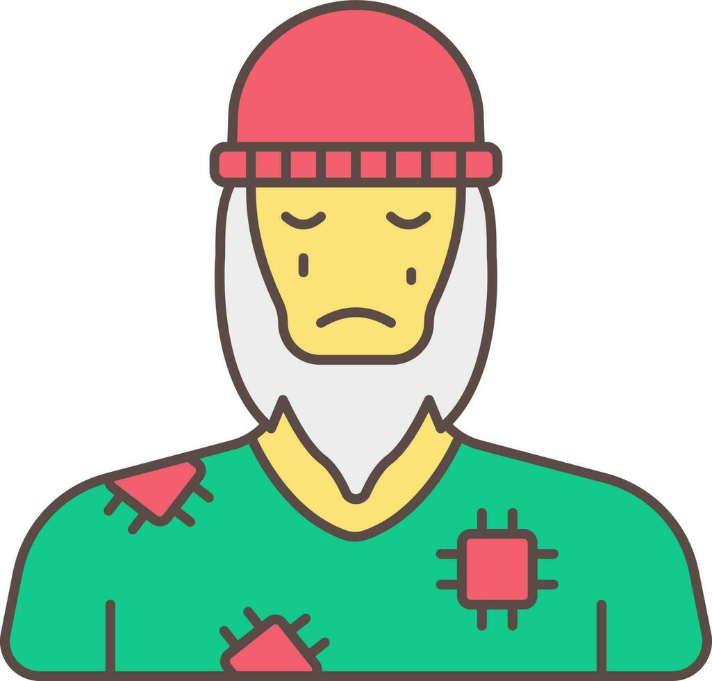 antiguo mendigo hombre personaje vistoso icono. vector