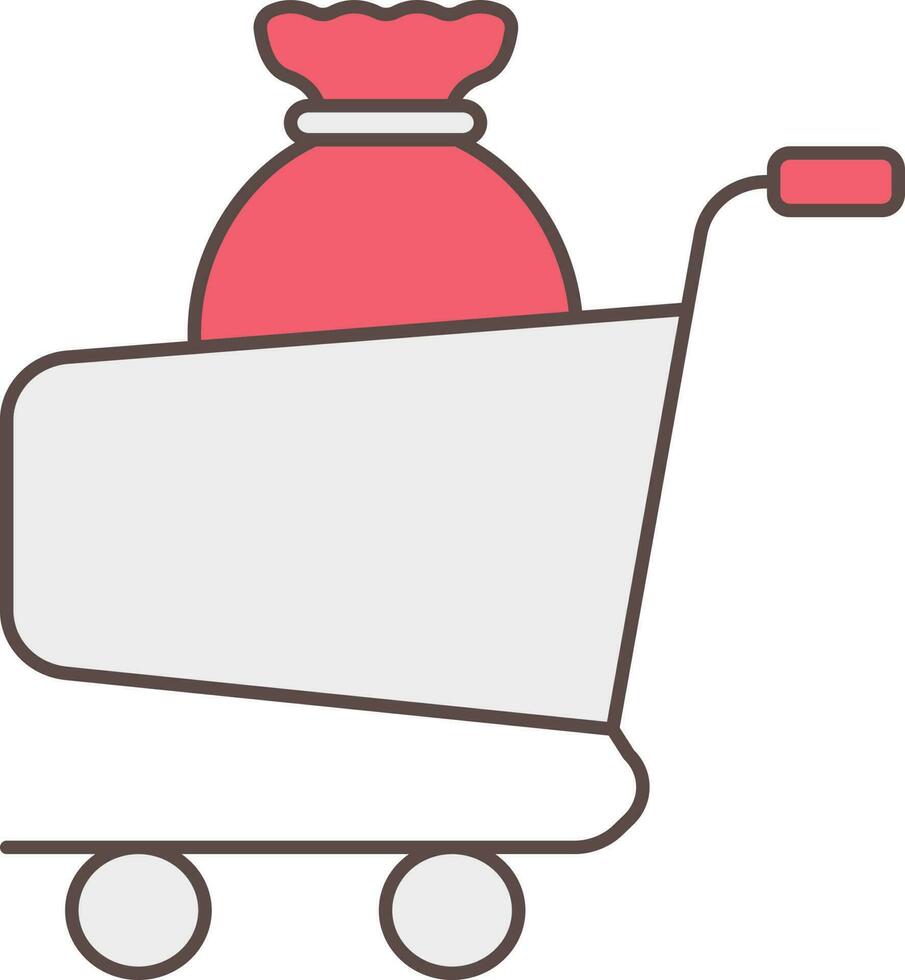 Flat Sack In Trolley Grey And Red Icon. vector