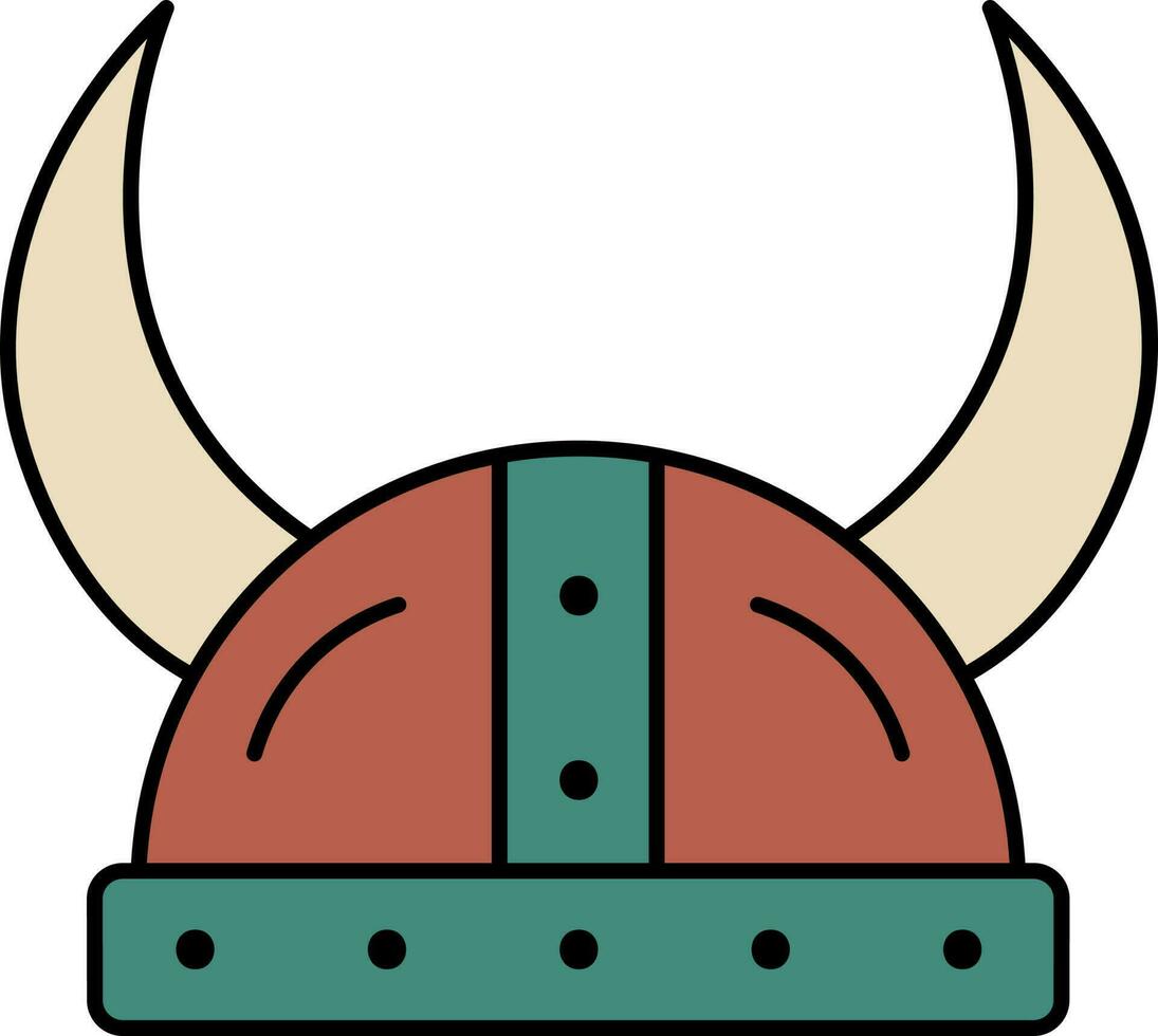 Viking Helmet Icon In Brown And Teal Green Color. vector