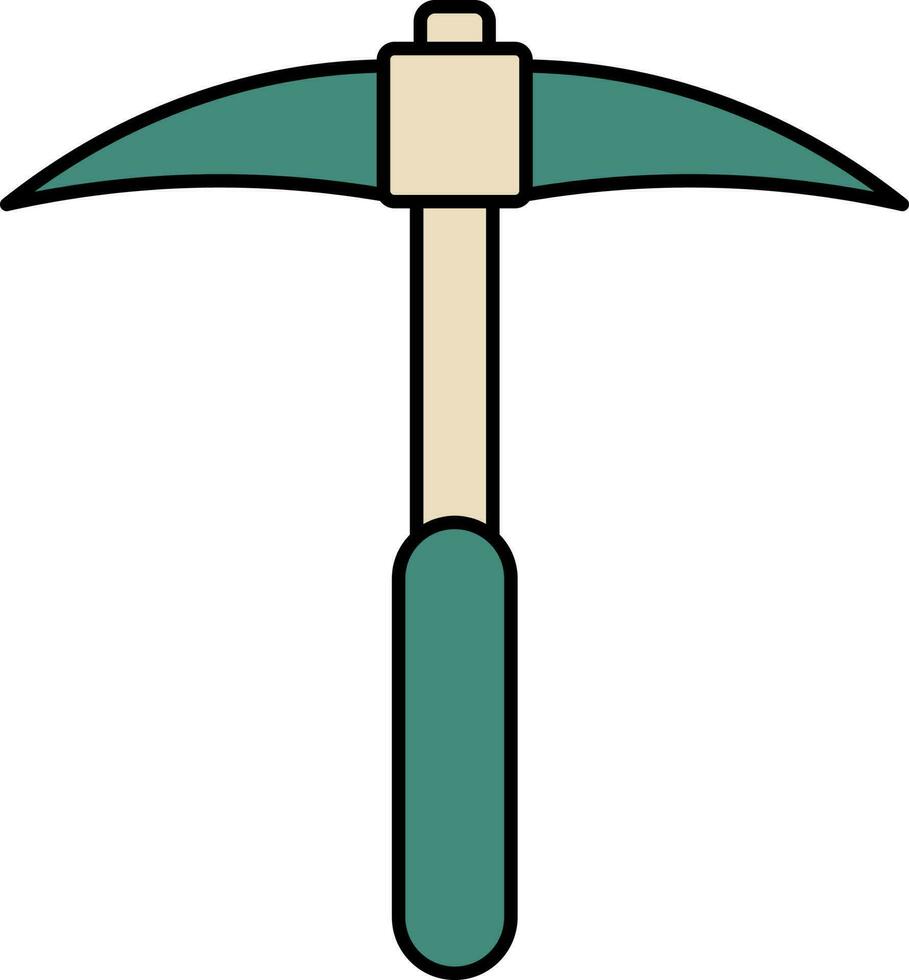 Isolated Pickaxe Icon In Brown And Teal Green Color. vector