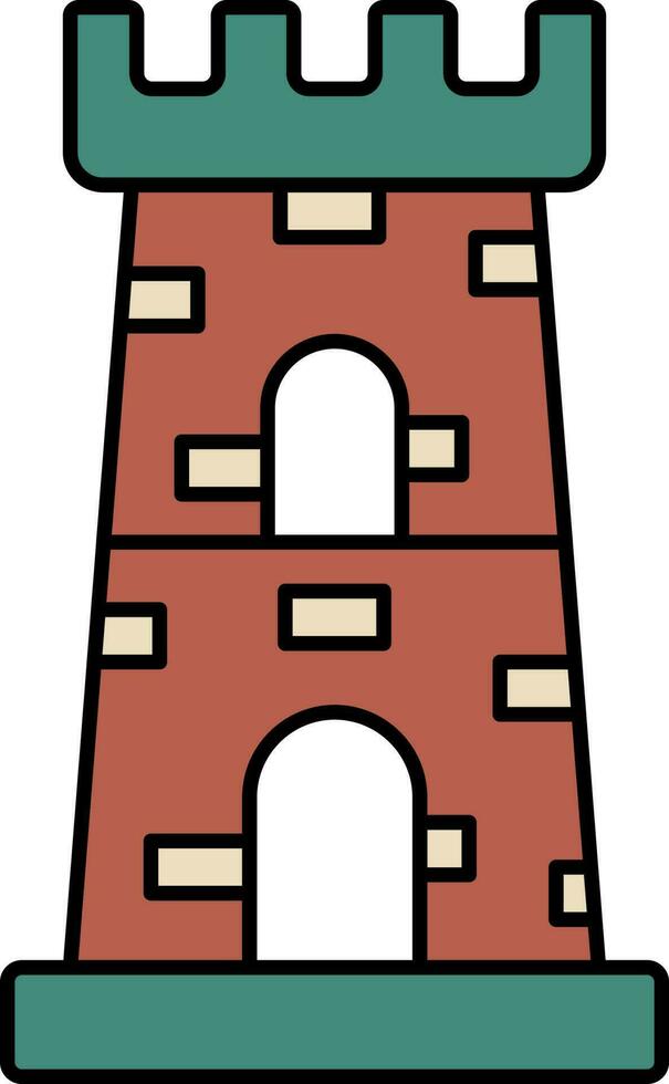 Castle Tower Icon In Brown And Teal Green Color. vector