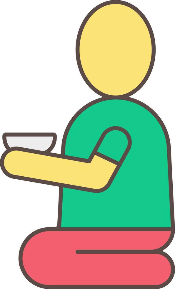 Illustration Of Holding Bowl Beggar Man Sitting Colorful Icon. vector