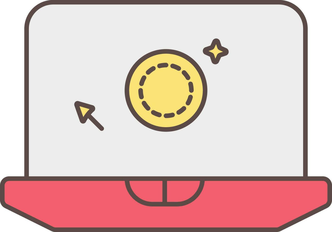 Flat Style Coin In Laptop Yellow And Red Icon. vector