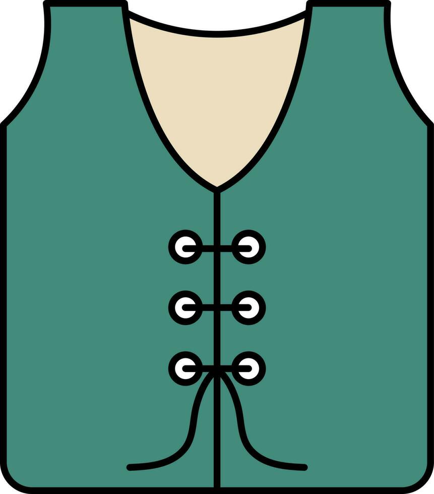 Clásico chaleco icono en verde azulado verde y marrón color. vector