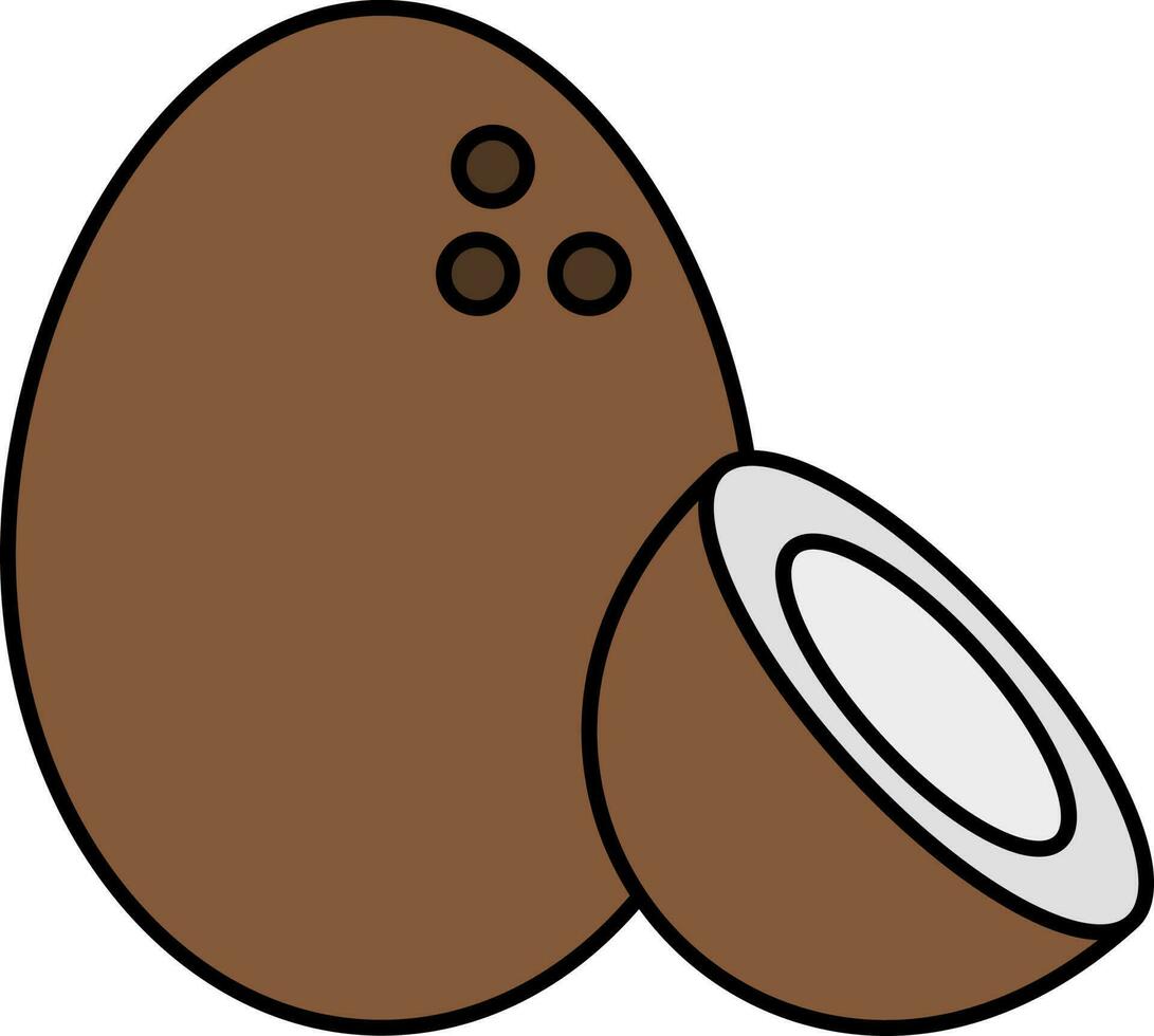 marrón Coco con medio pedazo plano icono. vector