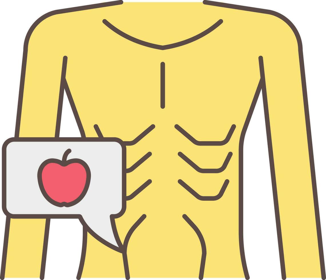 Apple With Emaciated Body Icon In Yellow And Red Color. vector