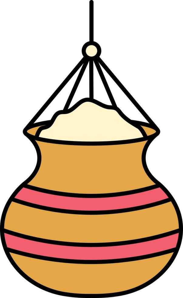 Flat Style Dahi Handi Hang Brown And Pink Icon. vector