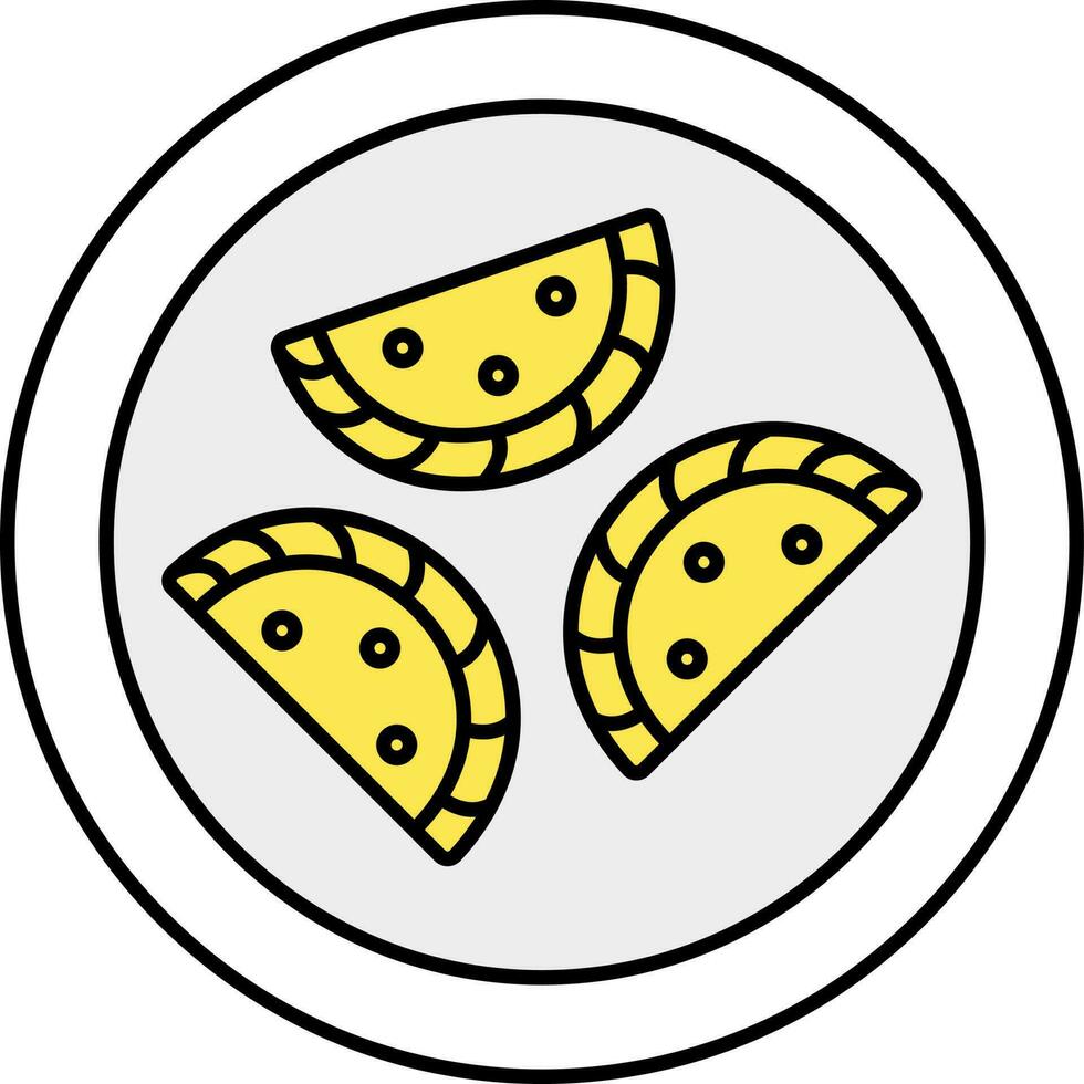 Yellow Gujia Plate Icon In Flat Style. vector