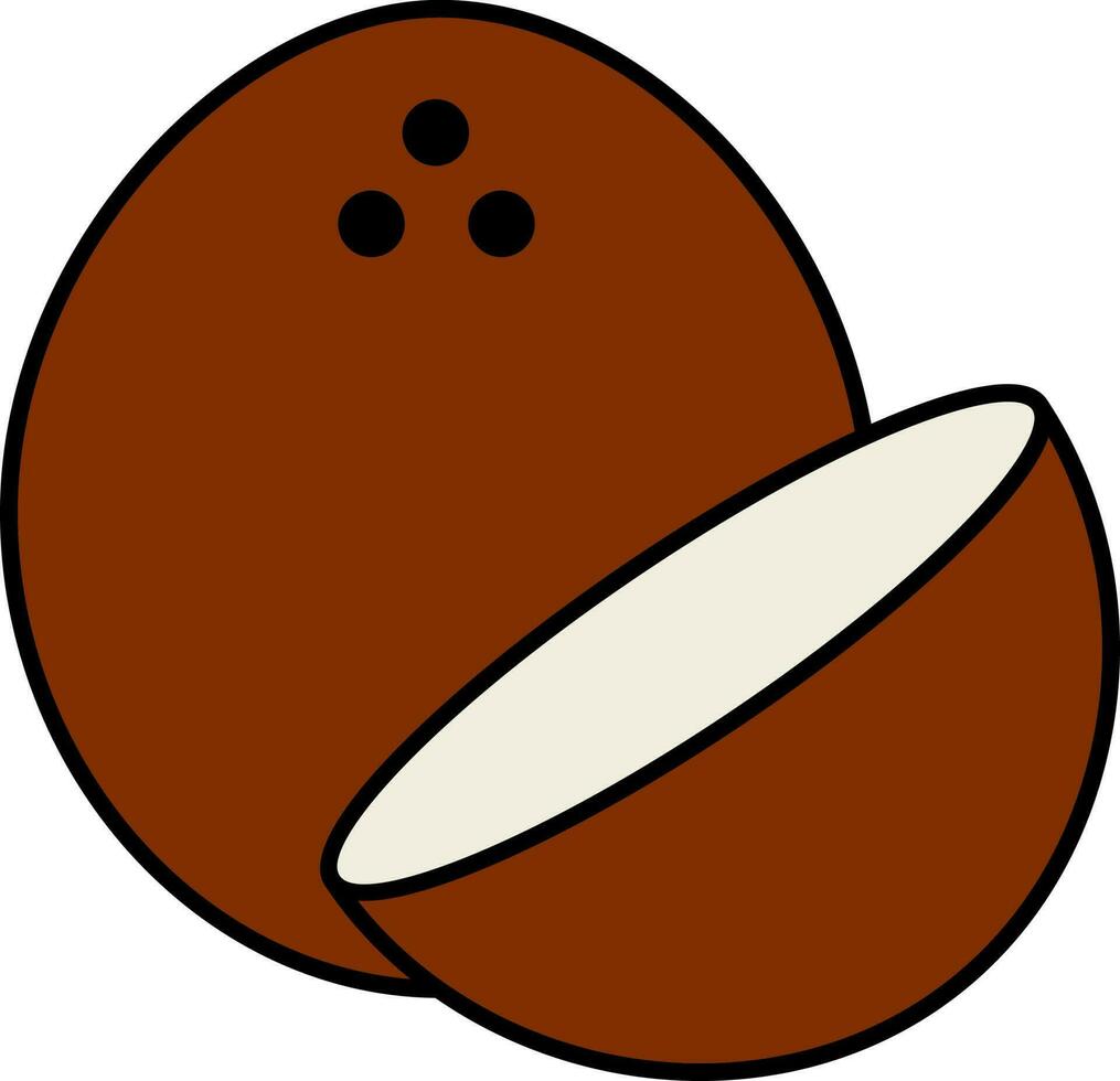 Brown Coconut With Half Piece Flat Icon. vector