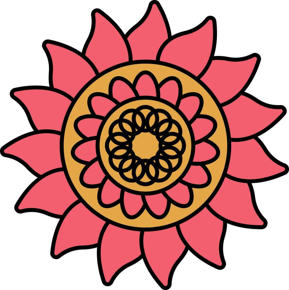 Red And Brown Floral Rangoli Icon On White Background. vector