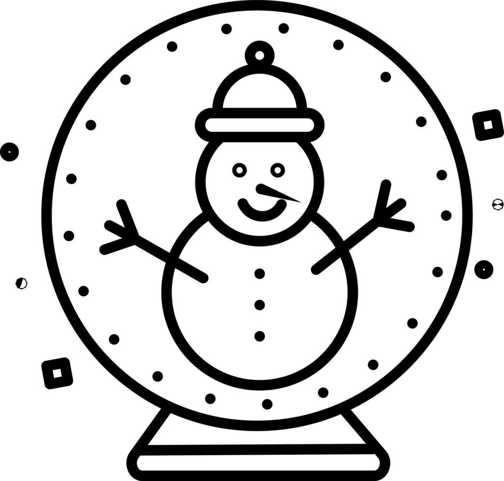 Snowman Crystal Ball Icon In Black Line Art. vector