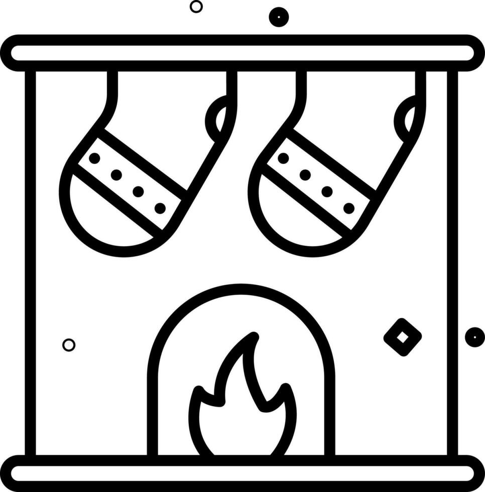 Hanging Socks On Fireplace Line Art Icon. vector