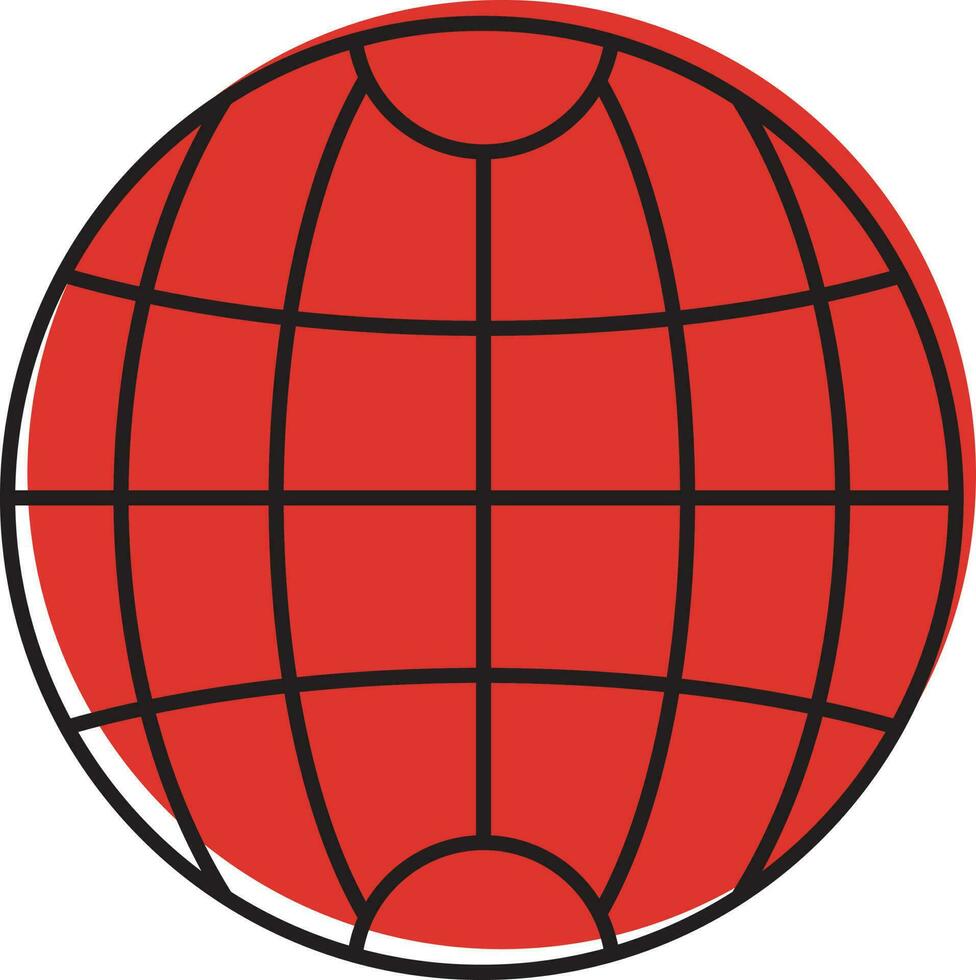 Red And Black Globe Wireframe Flat Icon. vector