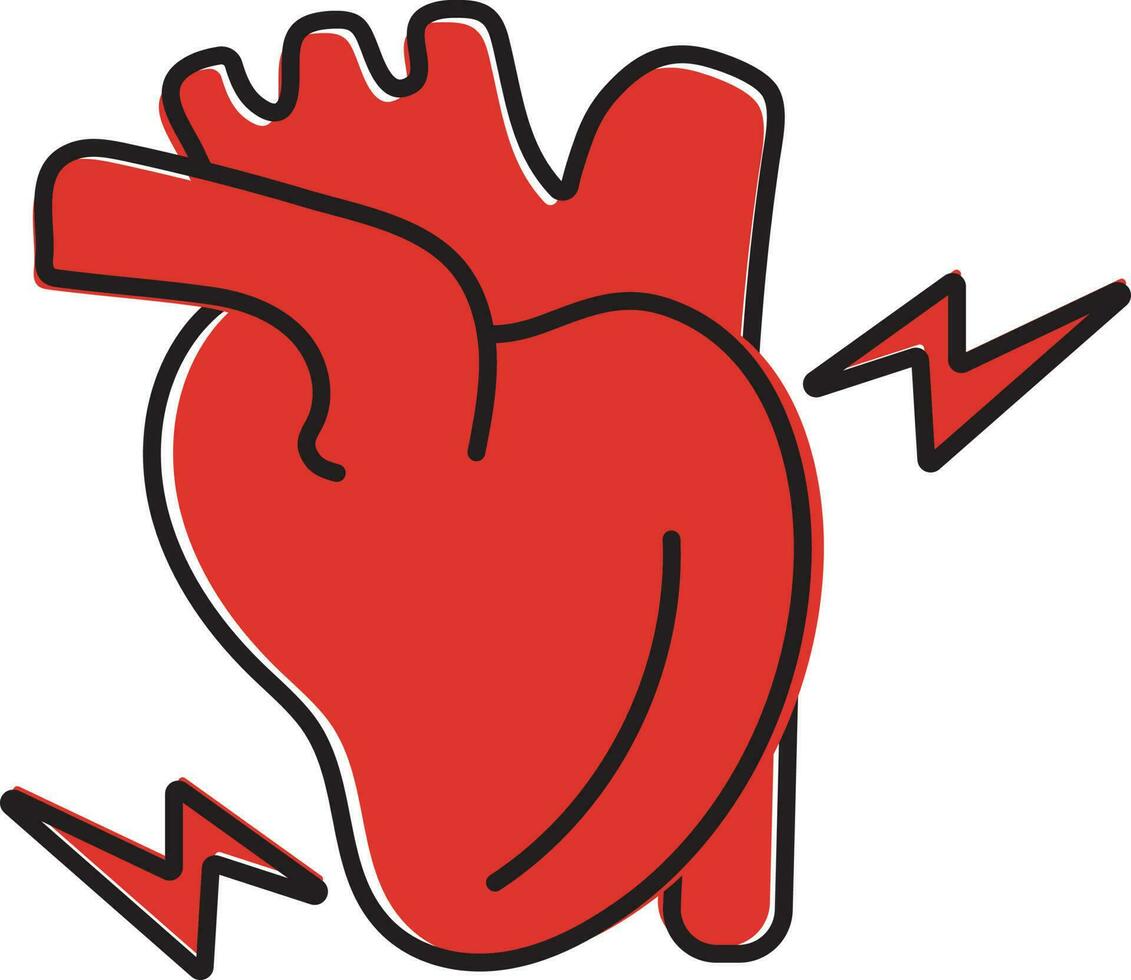 Heart Attack Icon Or Symbol In Red Color. vector