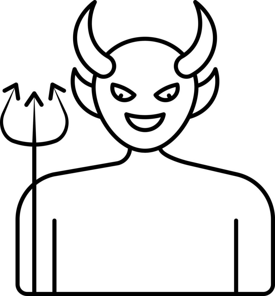 Cartoon Devil Man With Holding Trident Icon In Thin Line. vector