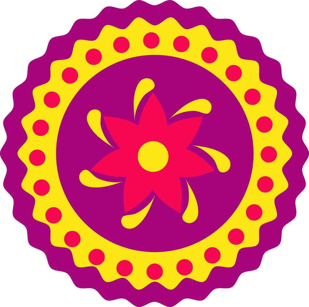 Abstract Artwork Of Round Floral Design Icon In Pink And Yellow Color. vector