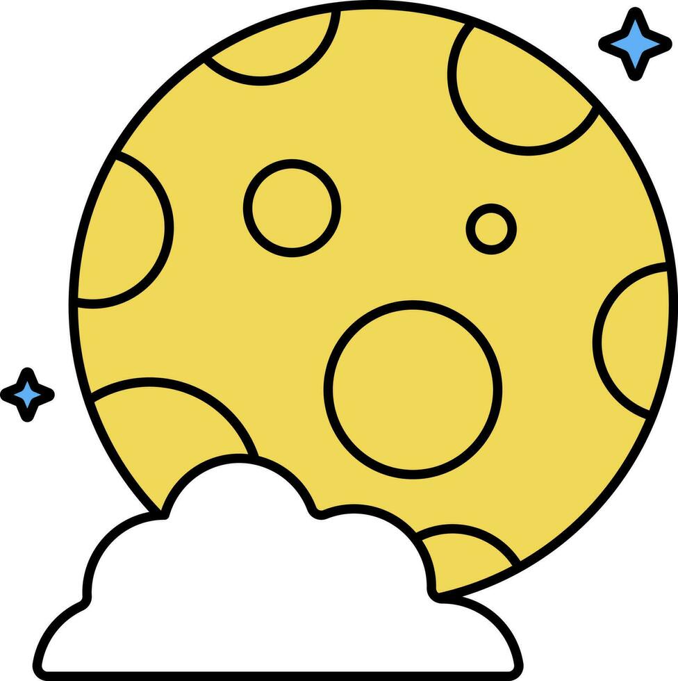 Yellow Full Moon With Cloud Icon In Flat Style. vector