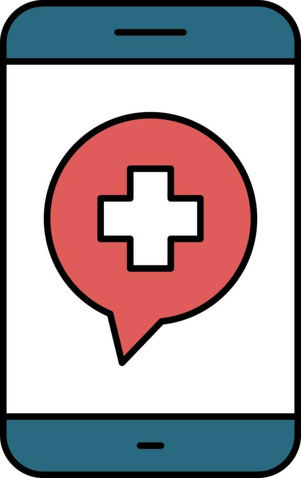 cuidado de la salud mensaje móvil icono en rojo y azul icono. vector