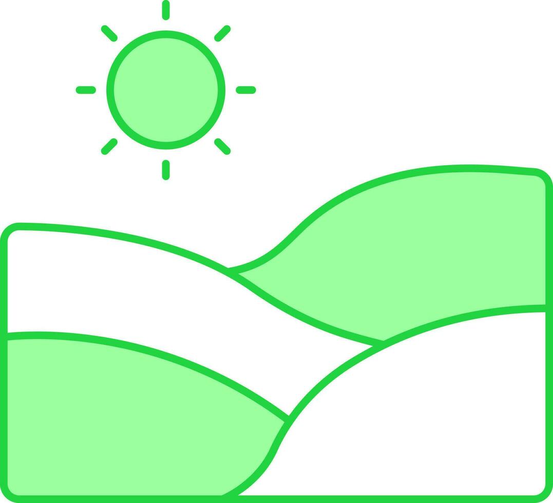 Sun With Landscape Green And White Icon. vector