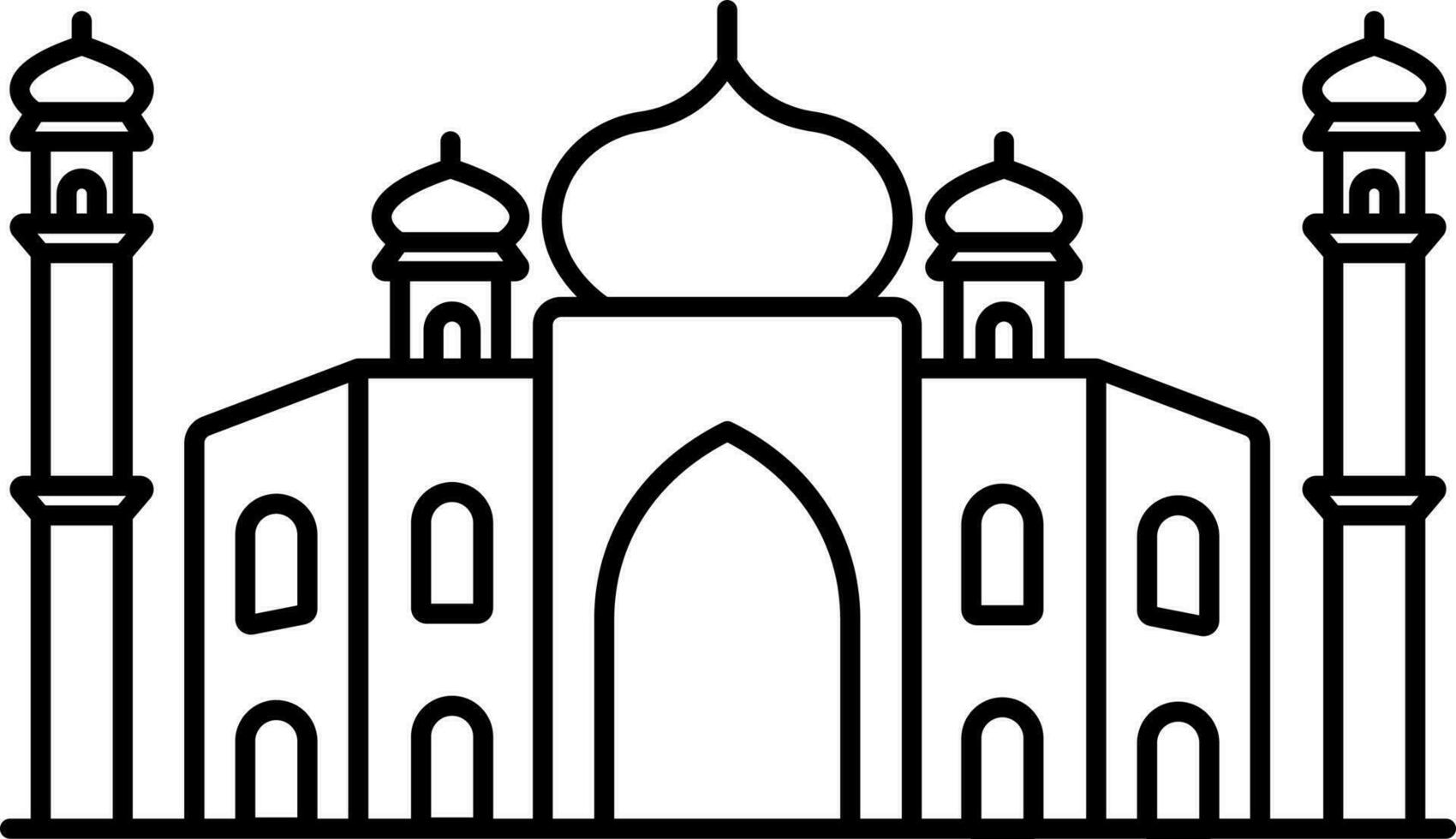 Black Thin Line art Of Taj Mahal Icon. vector