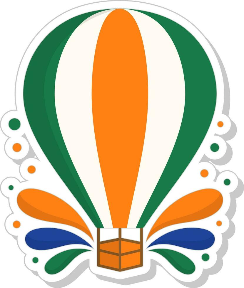 Isolated Hot Air Balloon Sticker In Indian Flag Color. vector