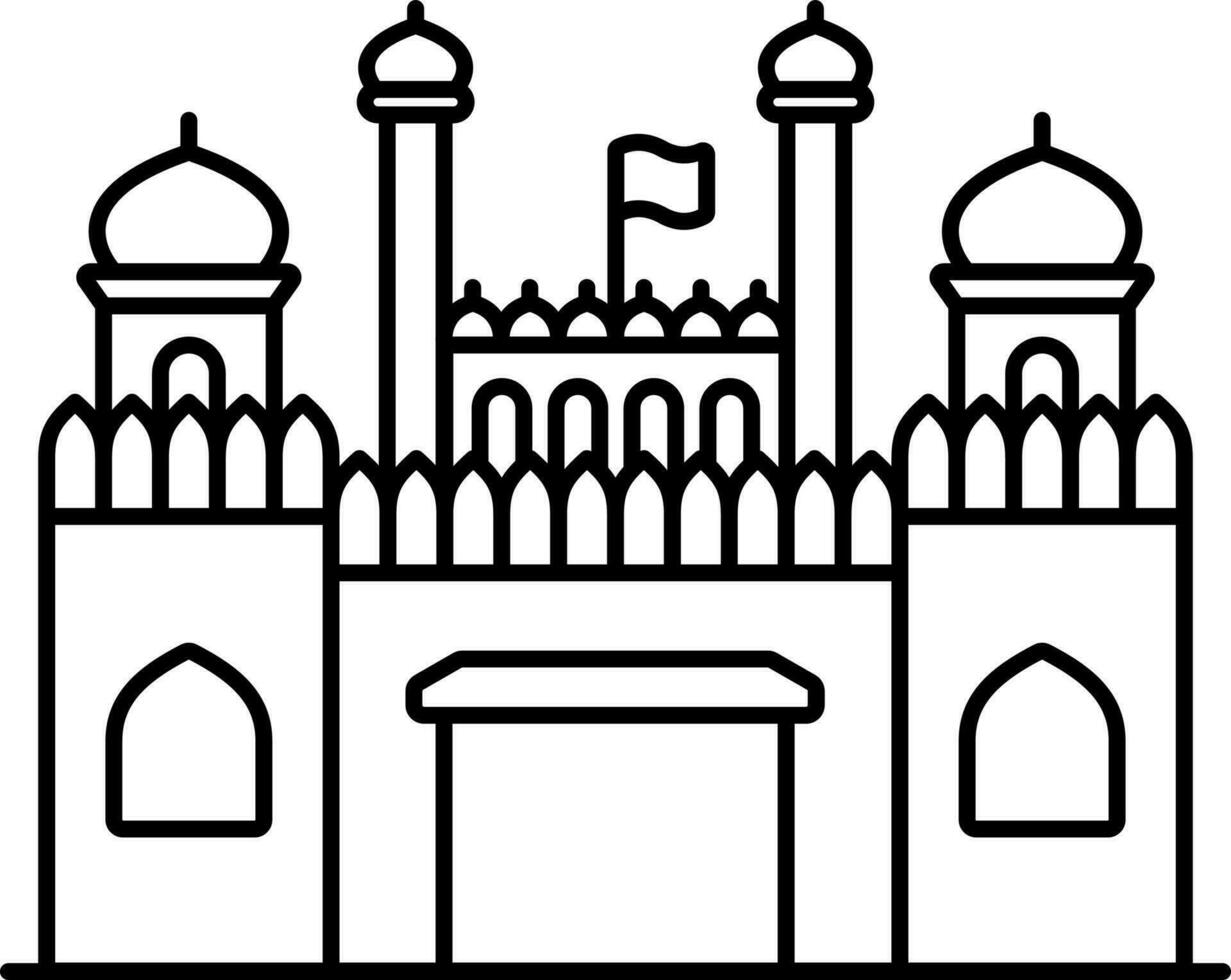 Isolated Red Fort Icon In Black Outline. vector