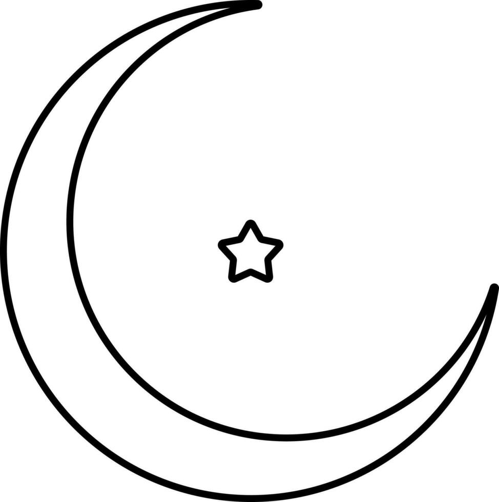 Crescent Moon With Star Icon In Thin Line. vector