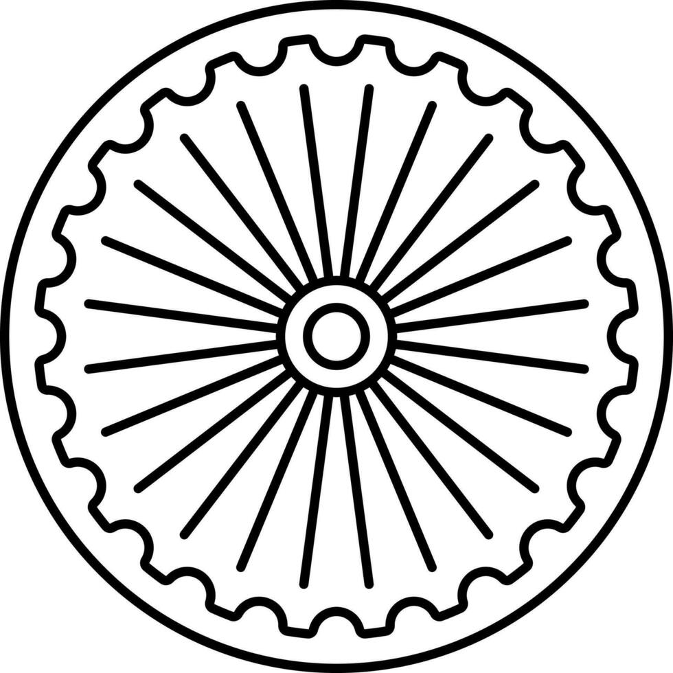 Illustration Of Ashoka Wheel Icon In Line Art. vector
