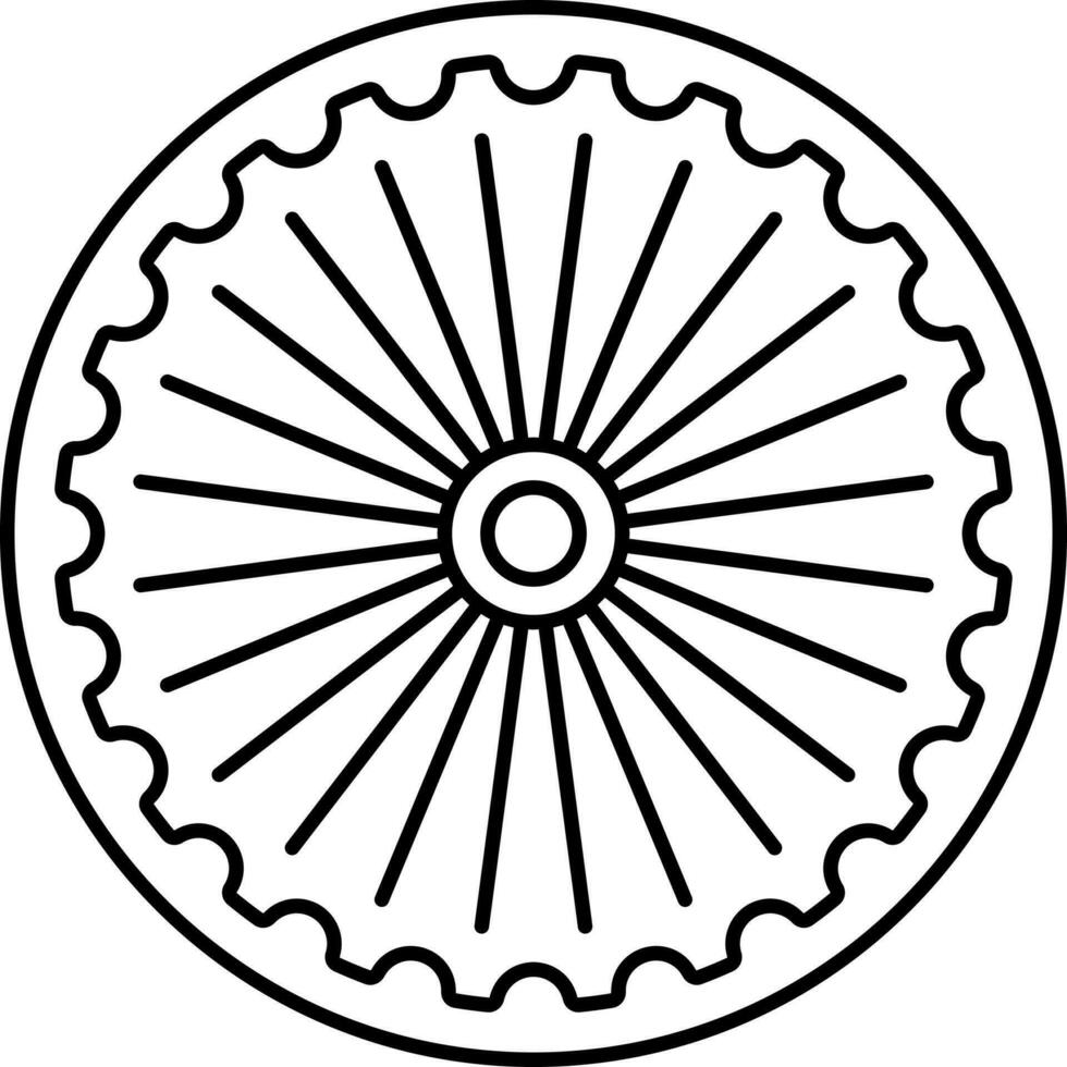 Illustration Of Ashoka Wheel Icon In Line Art. vector