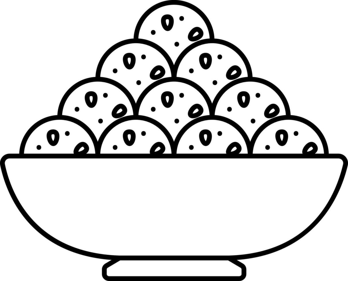 Indian Sweets Of Laddu Bowl Thin Line Icon. vector