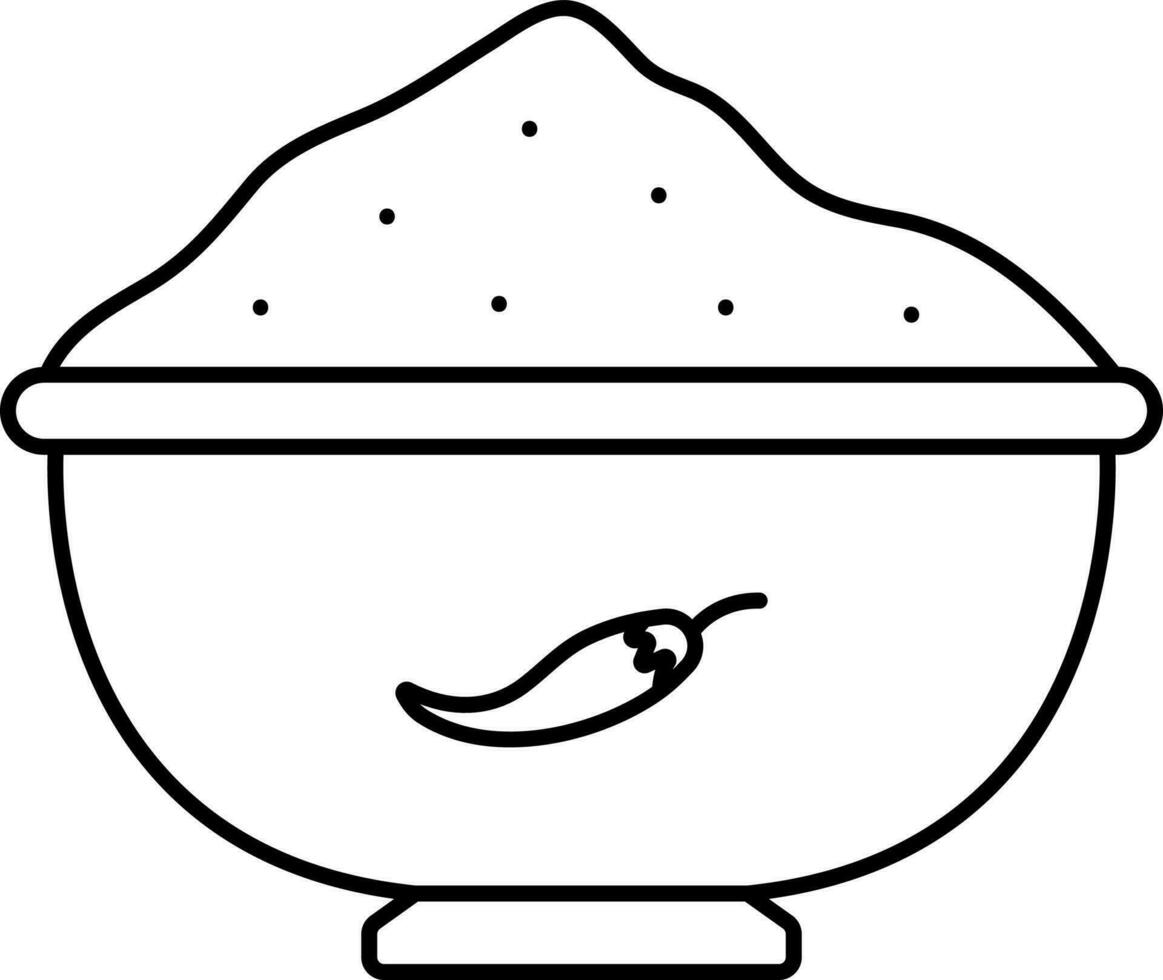 Dry Chili Powder Bowl Thin Line Art Icon. vector