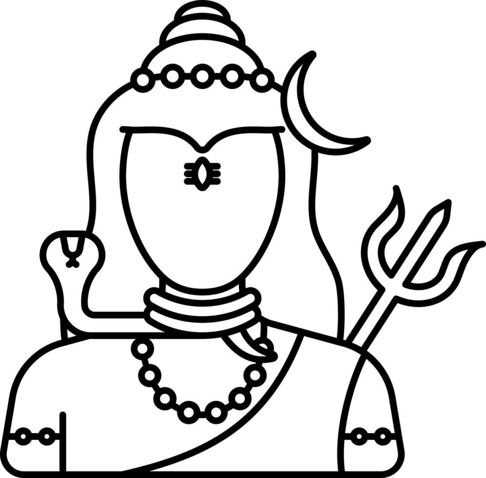 Lord Shiva Cartoon Character Black Stroke Icon. vector