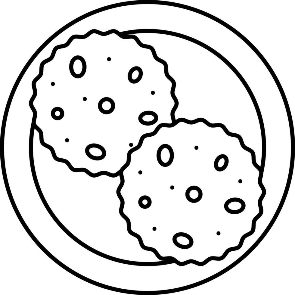 Black Linear Style Mathri Plate Icon. vector