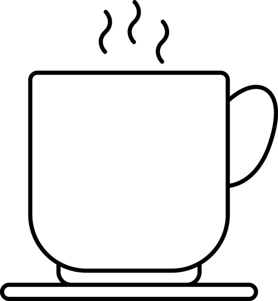 Hot Tea Cup On Plate Black Outline Icon. vector