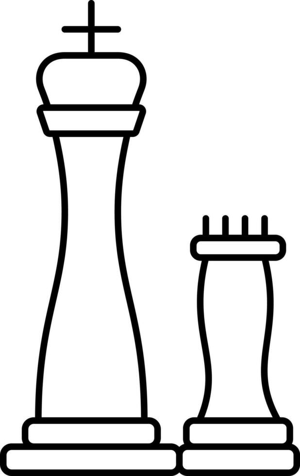 Chess King And Rook Icon In Line Art. vector