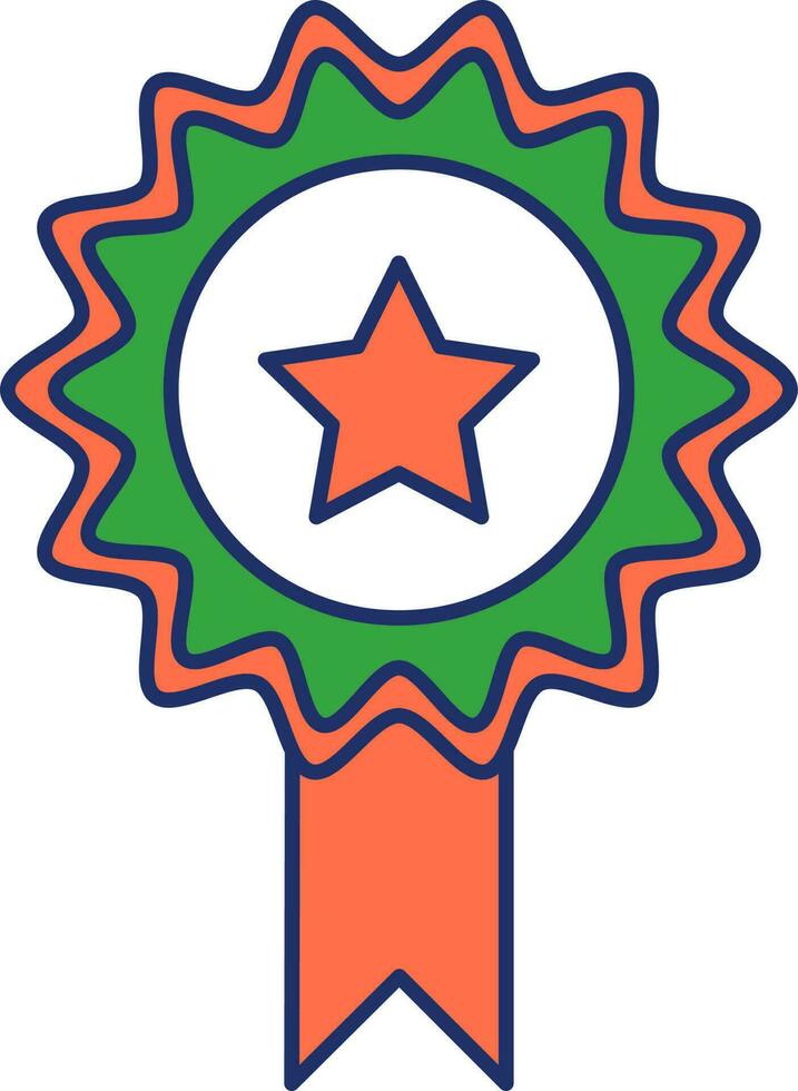 Flat Star Badge Ribbon Green And Orange Icon. vector