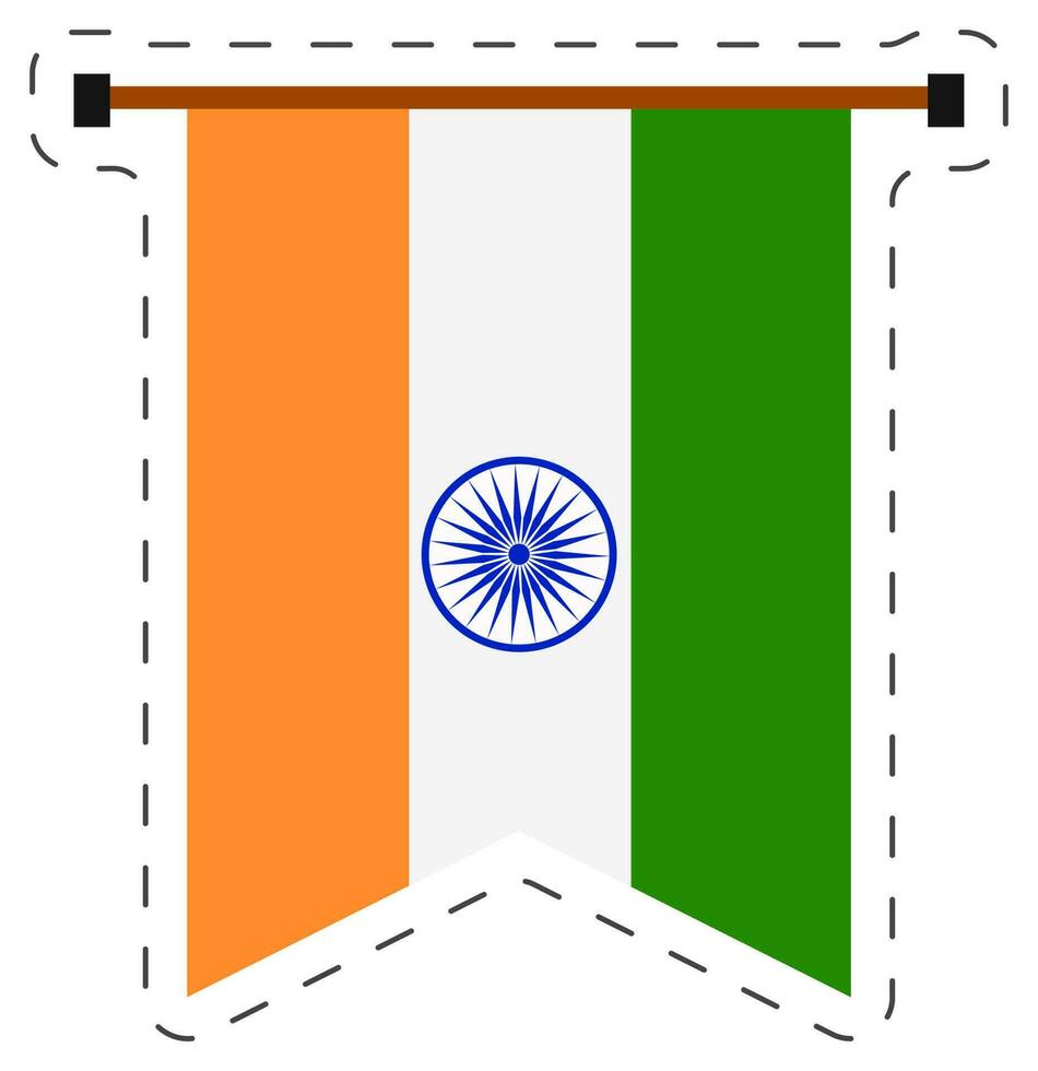 Isolated Pennat Indian Flag Sticker Style. vector