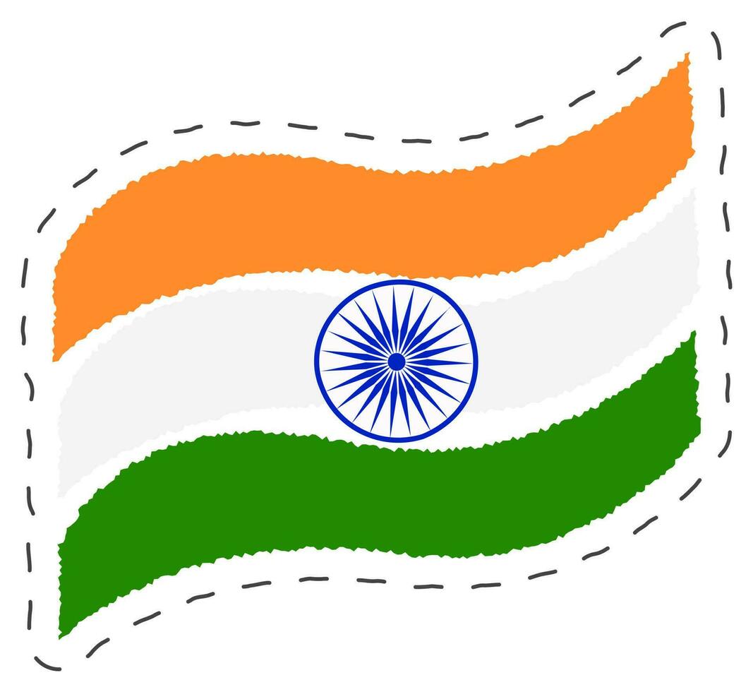 Wavy Indian National Flag In Sticker Style. vector