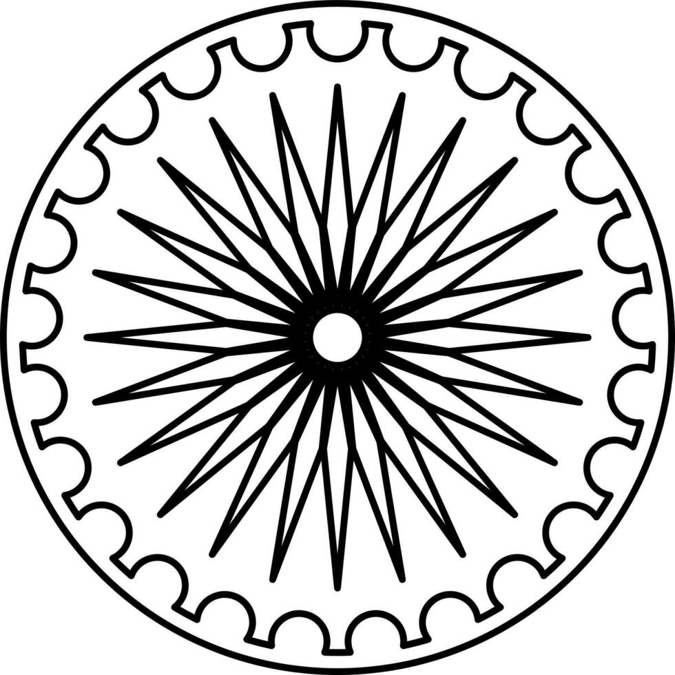 Illustration Of Ashoka Wheel Icon In Line Art. vector