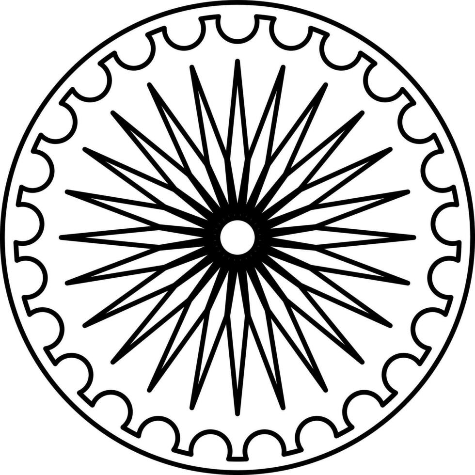 Illustration Of Ashoka Wheel Icon In Line Art. vector