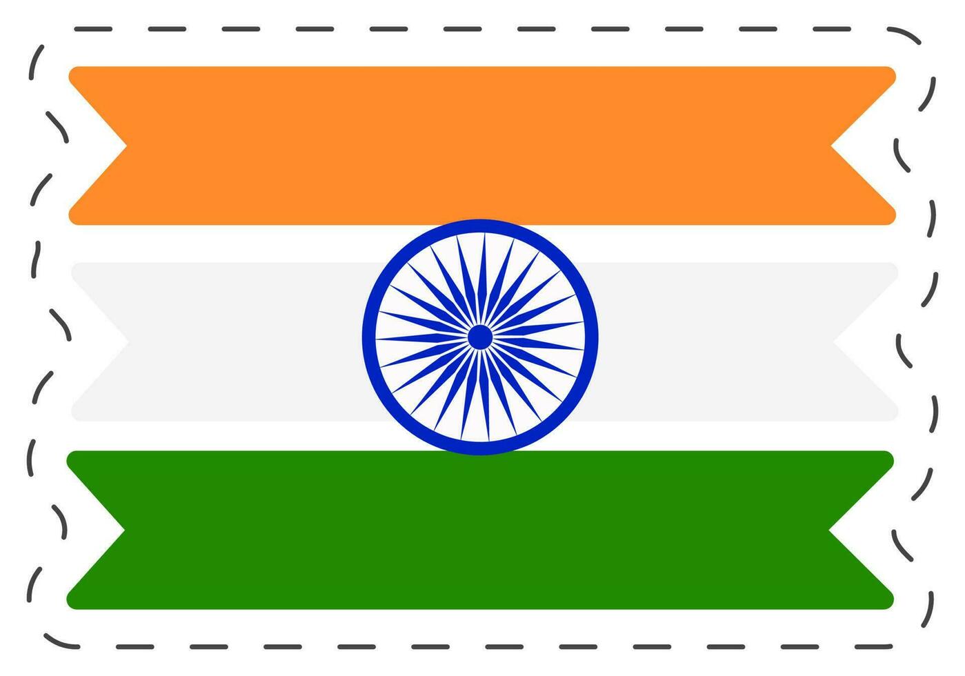Illustration Of Wavy Indian National Flag Sticker In Flat Design. vector