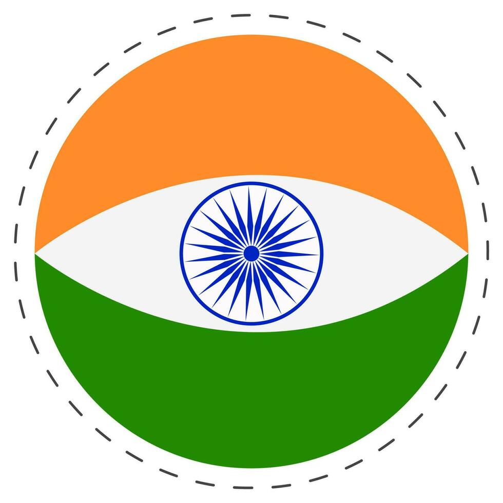 Isolated Circular Indian Nation Flag Color Sticker In Flat Style. vector