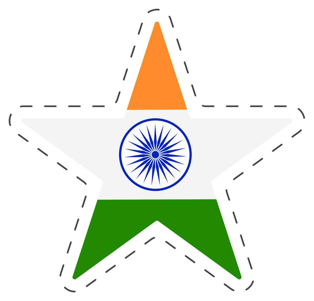 Star Shape Indian Nation Flag Sticker In Tricolor. vector