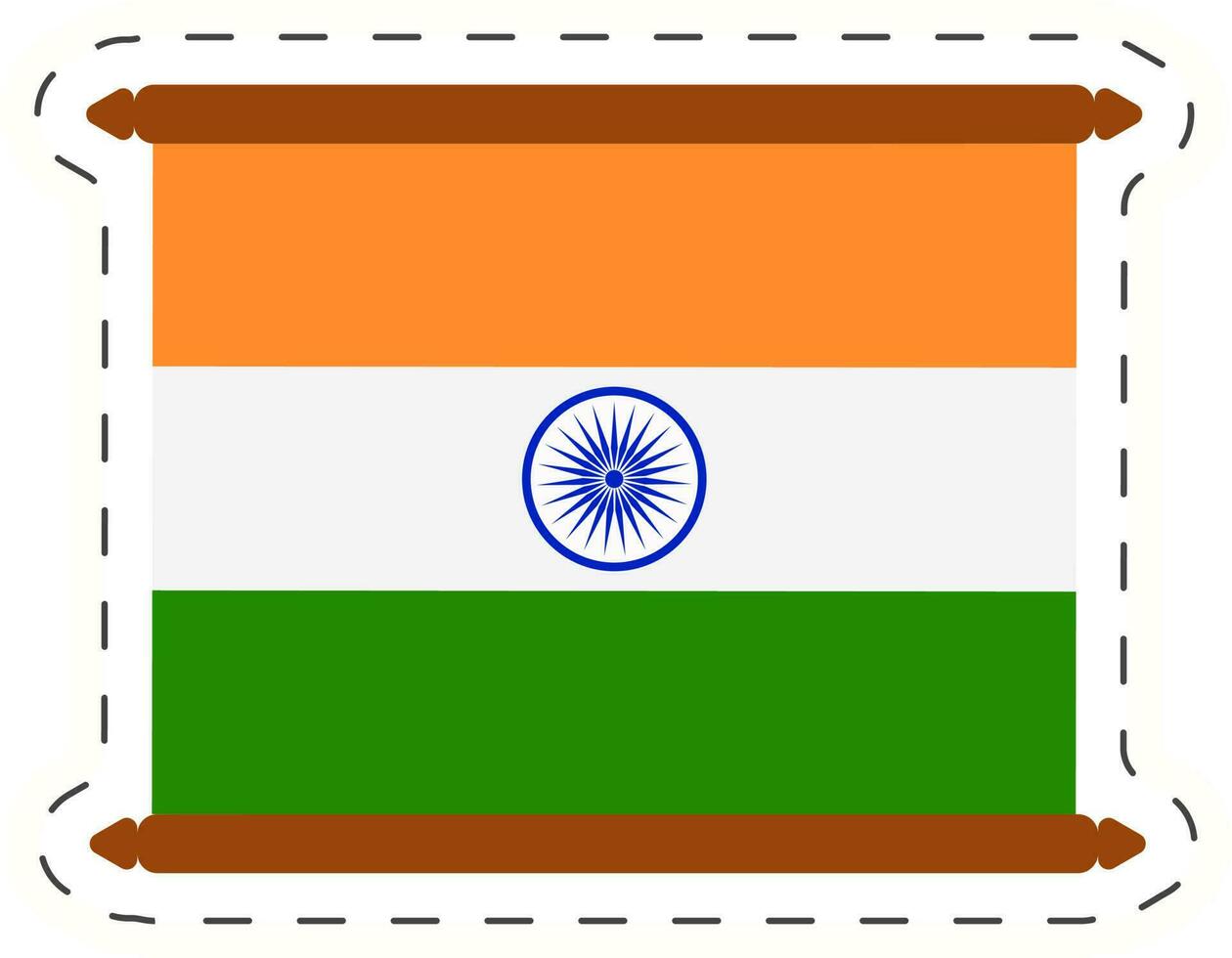 Indian Flag On Vintage Paper Scroll Sticker In Flat Style. vector